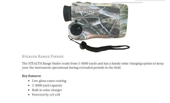 STEALTH LASER RANGE FINDER 1000M 6X SOLAR POWER OPTION, BATTERY PROVIDED